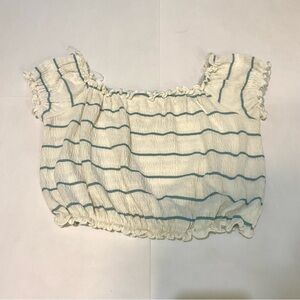 ⭐️White and Blue Striped Ruffle  Cropped Top